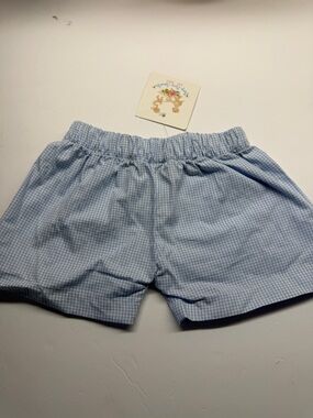 Busy Bees Smocks Boys Size 12M Lt Blue Gingham Check Cotton Shorts New